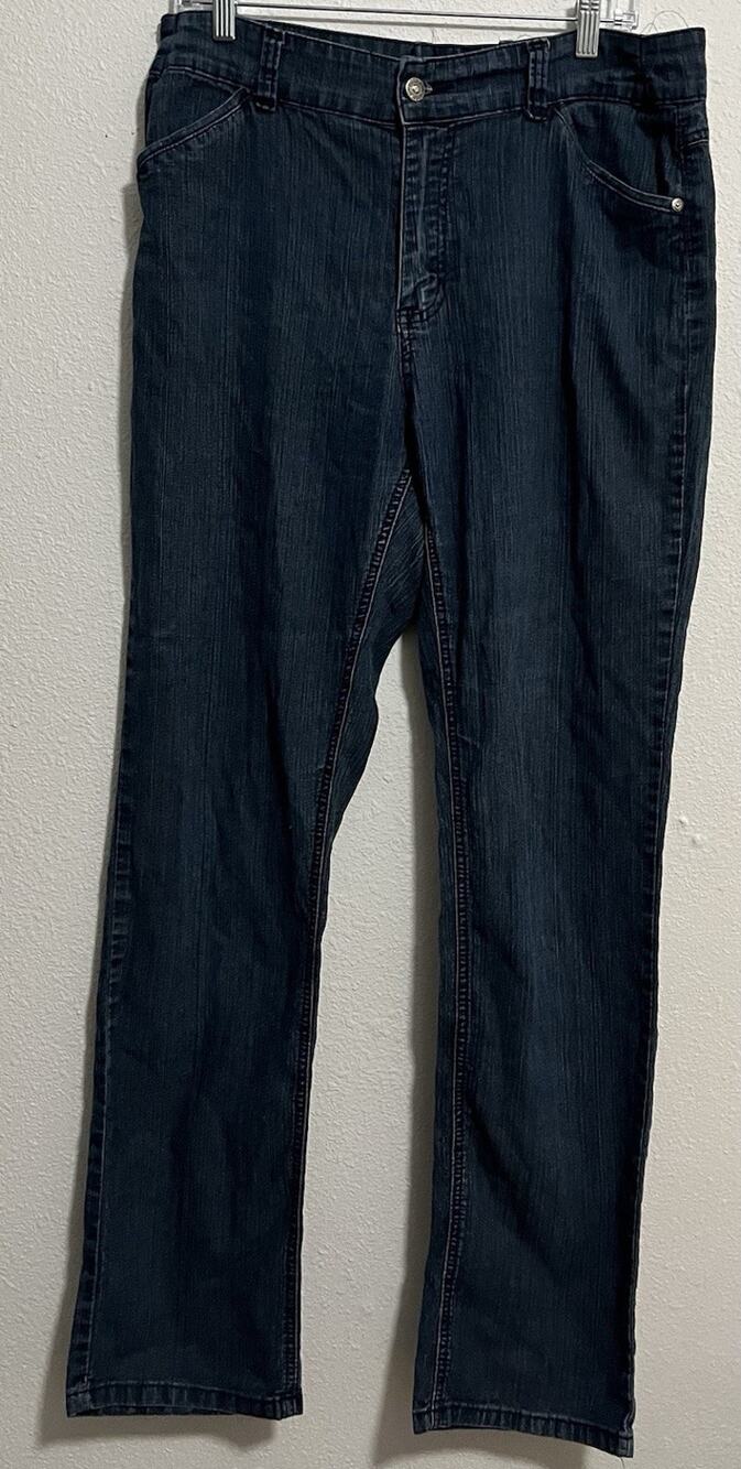 COSJEANS Women’s Straight Leg Stretch Blue Dark Wash 5-Pocket Embroidered 14
